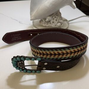 Beaded Turquoise Accent Leather Belt